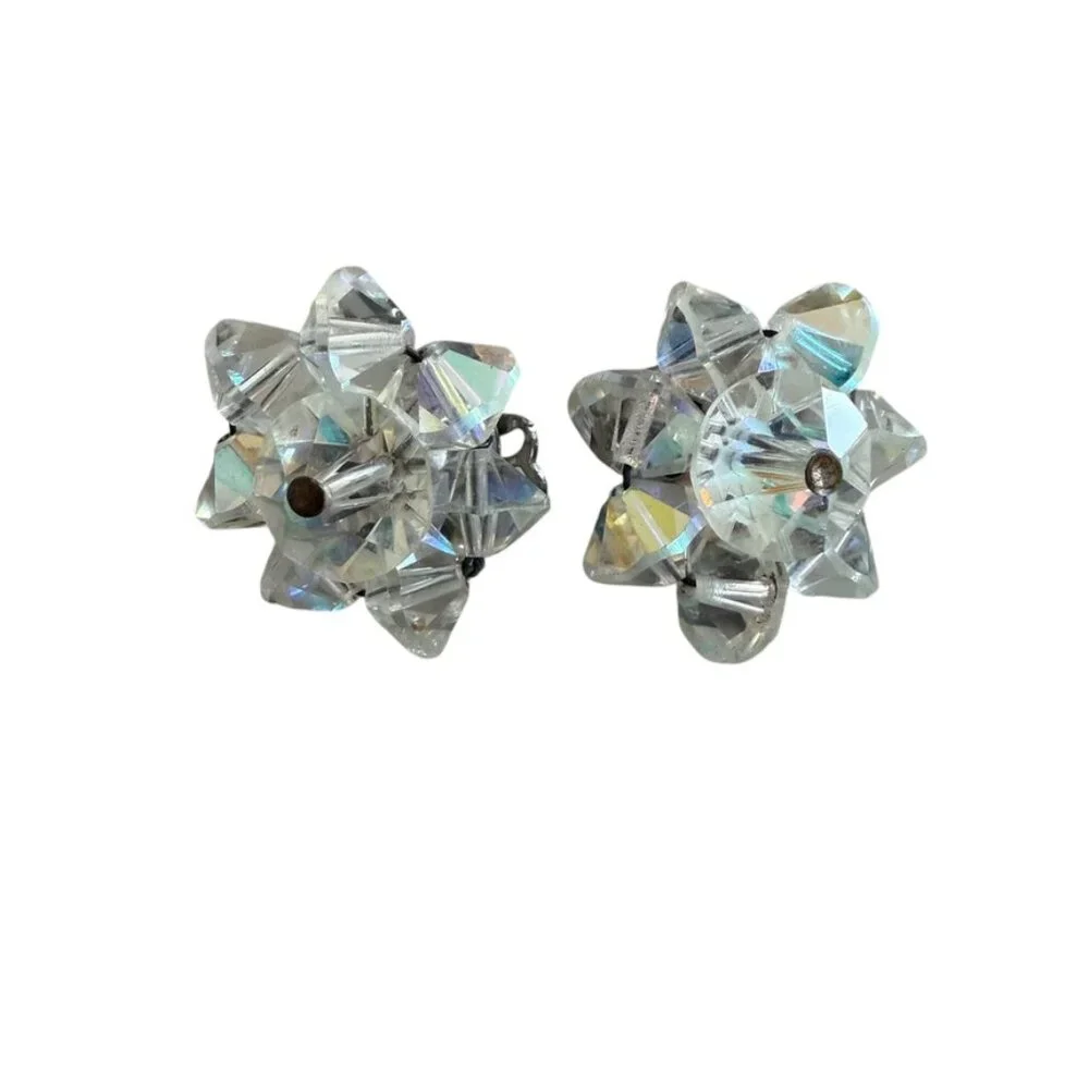 Vintage AB Aurora Borealis clip on earrings Trivoli